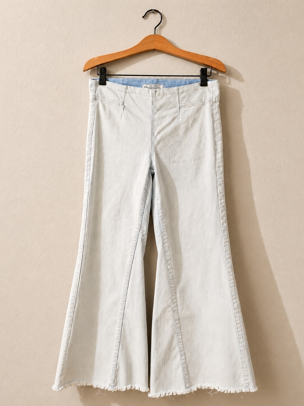 Free People Drapey A-Line Pull-On Flare Jeans Size 26 Light Wash Raw Hem